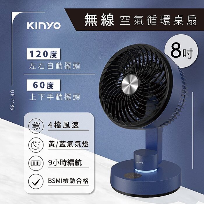 【熱銷】KINYO 8吋無線空氣迴圈桌扇 (UF-7185)