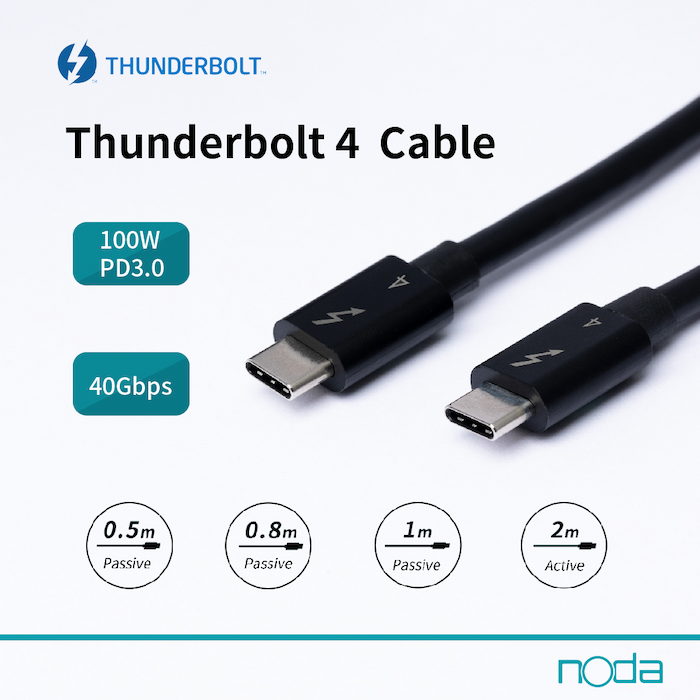 noda Thunderbolt 4 Type-C傳輸線 0.8m