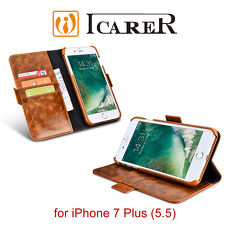 ICARER 復古油蠟 iPhone 8 Plus/7 Plus 多功能 錢包背蓋二合一 手工真皮皮套
