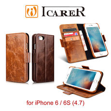 ICARER 復古油蠟 iPhone 6S / 6 多功能 錢包背蓋二合一 手工真皮皮套