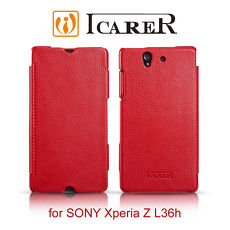 ICARER SONY Xperia Z L36h 側掀式 手工真皮皮套【紅色】