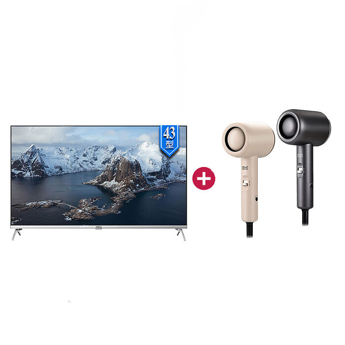 TECO東元 43型4K Android液晶顯示器_不含安裝+旺德ISitO 輕巧雙電壓吹風機(TL43GU2TRE+IS-23E07D)