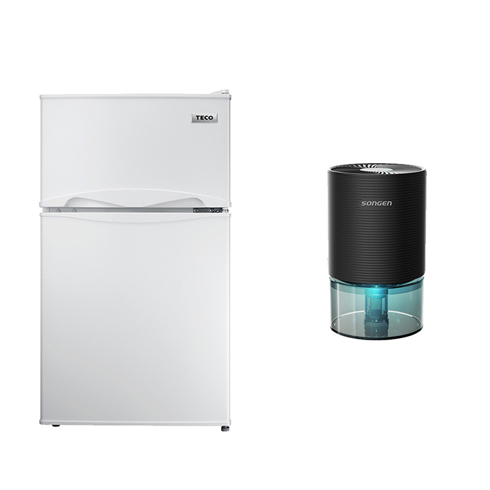TECO東元 101公升一級能效定頻雙門小冰箱+松井MINI電子式輕巧除濕機(R1011W+SG-S23KD-B)