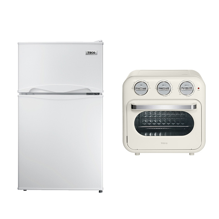 TECO東元 101公升一級能效定頻雙門小冰箱+16L奶油白氣炸烤箱(R1011W+YB1603CB)