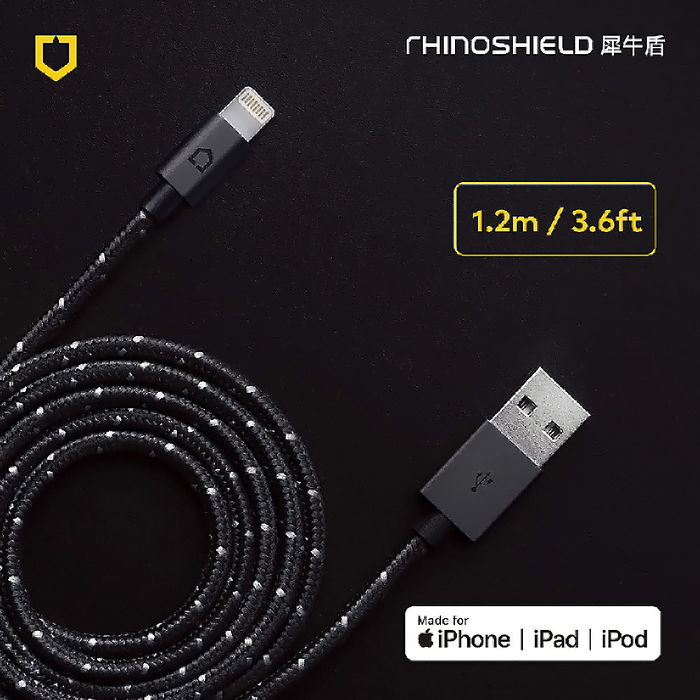 RHINOSHIELD 犀牛盾 Lightning to USB-A for 1.2M∣1.2公尺-黑色編織款充電/傳輸線