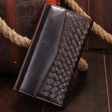 長夾真皮皮夾-經典編織紋商務時尚男皮件73lu31【米蘭精品】