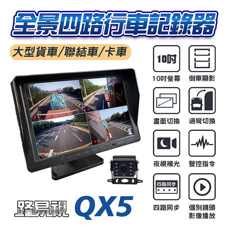 【路易視】QX5 1080P 10吋螢幕一體機 四路全景監控 行車視野輔助系統 行車紀錄器 贈64G記憶卡