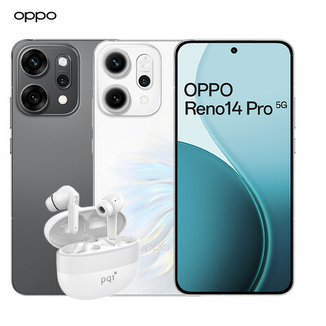 OPPO Reno14 Pro 6.83吋 12G/512G 5G智慧手機▼贈PQI BT10 真無線藍牙5.3耳機絢彩白