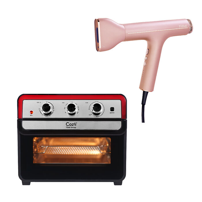 Cozi 廚膳寶 23L不鏽鋼內膽氣炸烤箱+TiDdi奈米水離子高速養髮吹風機(HDI880i-玫瑰金粉)