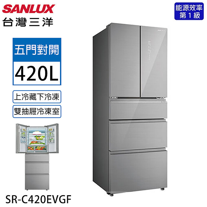 SANLUX台灣三洋 420公升一級能效變頻五門冰箱 SR-C420EVGF