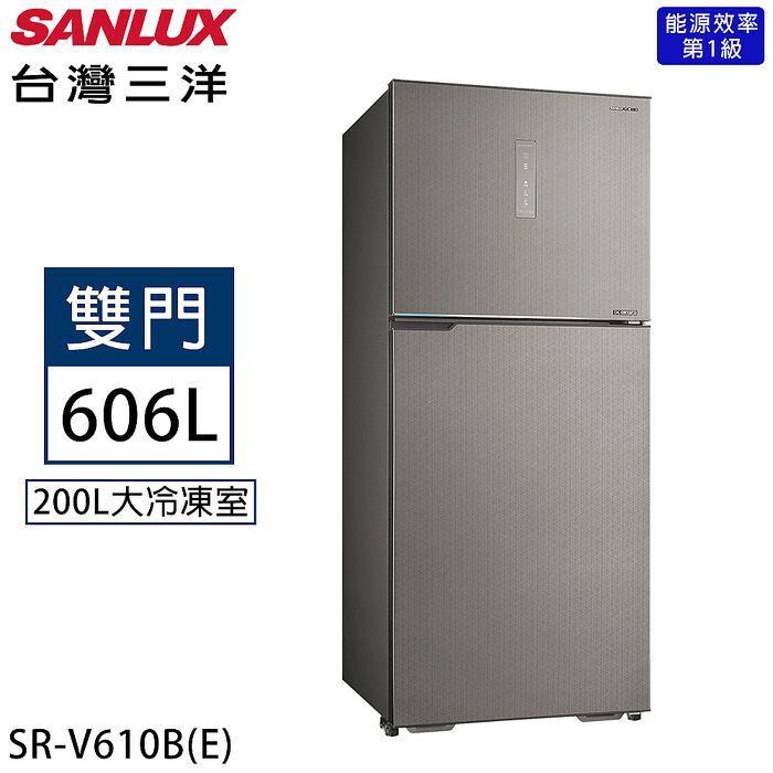 【好禮送】SANLUX台灣三洋 606公升一級能效變頻雙門冰箱 SR-V610B (E)晶鑽銀