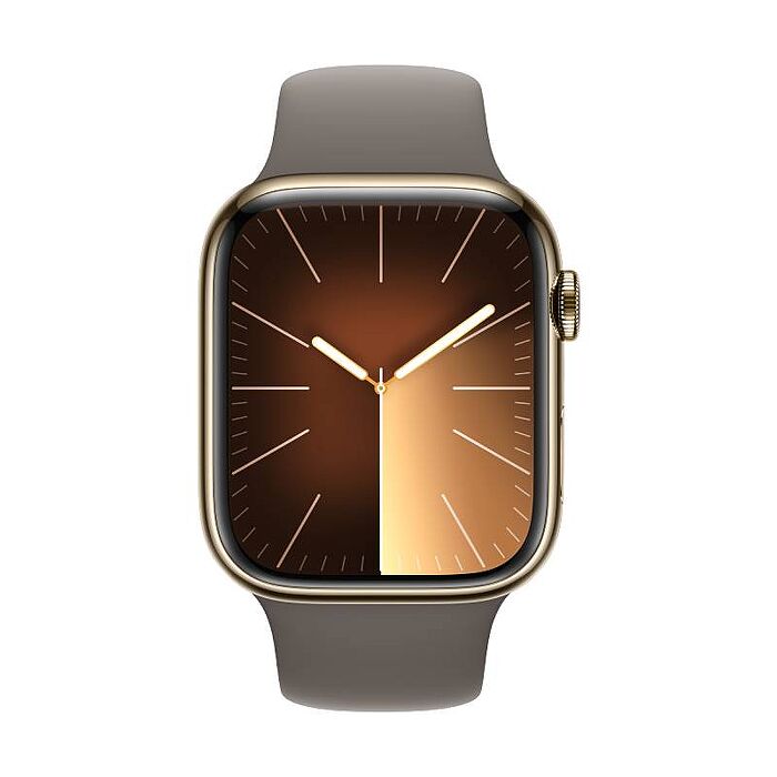 Apple Watch S9 LTE版 45mm(M/L)金色不鏽鋼錶殼配陶土色運動錶帶(MRMR3TA/A)