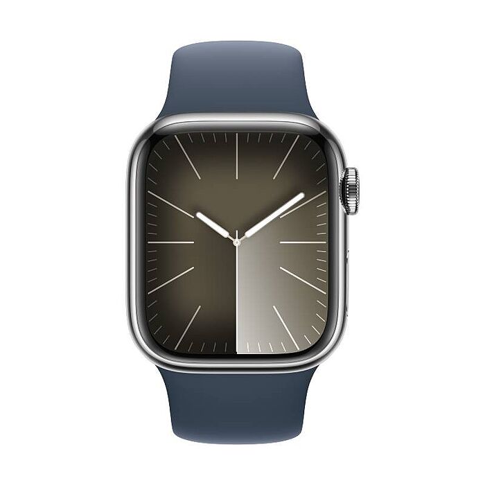 Apple Watch S9 LTE版 45mm(S/M)銀色不鏽鋼錶殼配風暴藍色運動錶帶(MRMN3TA/A)