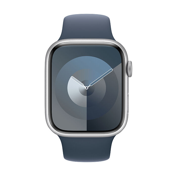 Apple Watch S9 LTE版 45mm(M/L)銀色鋁金屬錶殼配風暴藍色運動錶帶(MRMH3TA/A)