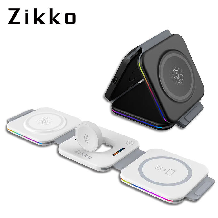 【Zikko】五合一摺疊夾心無線充電座 / ZK-CG01白色