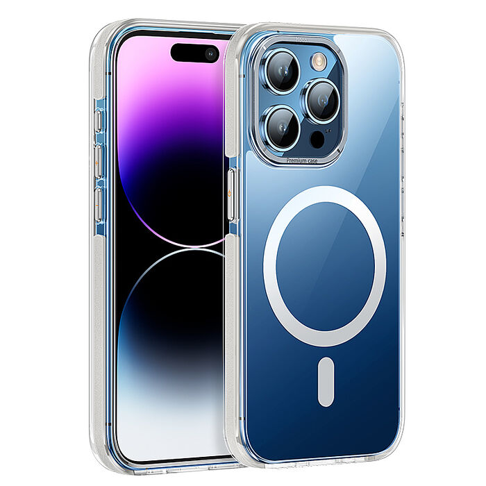 hoco. 浩酷 AS6 iPhone 15 Pro Max 透明簡約防摔磁吸保護手機殼 (黑/灰/紫)灰色