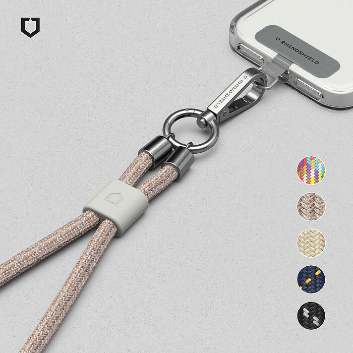 RHINOSHIELD 犀牛盾 編織手機掛繩組合-腕掛式[手機掛繩+掛繩夾片](Apple/Android適用)宇宙黑+掛片