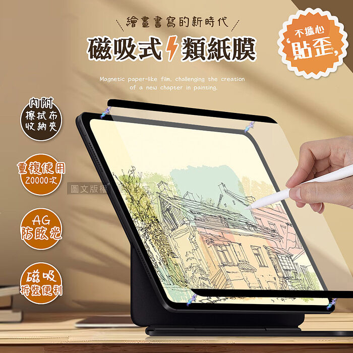 Antiglare 2024 iPad Pro 11吋 磁吸可拆式類紙膜 繪畫筆記專用膜保護貼 M4