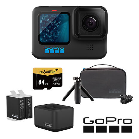 GoPro HERO 11 Black 旅遊必備套組 (HERO11單機+旅行套件組+Enduro雙座充+雙電池+64G記憶卡) 公司貨
