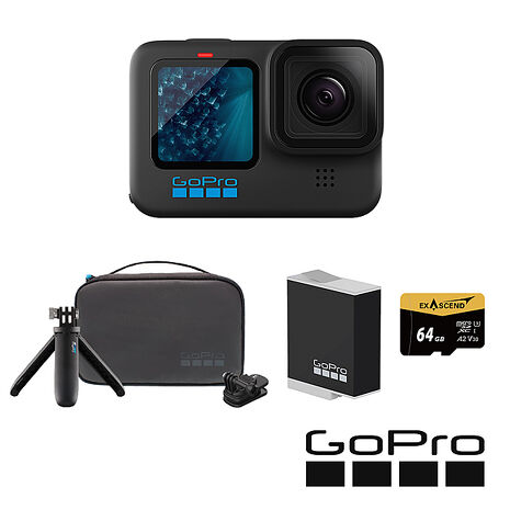 GoPro HERO 11 Black 旅遊輕裝套組 (HERO11單機+旅行套件組+Enduro原廠充電電池+64G記憶卡) 公司貨