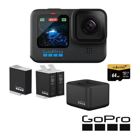 GoPro HERO 12 Black 超級電量套組 (HERO12單機+Enduro雙座充+雙電池+Enduro原廠充電電池+64G記憶卡) 公司貨