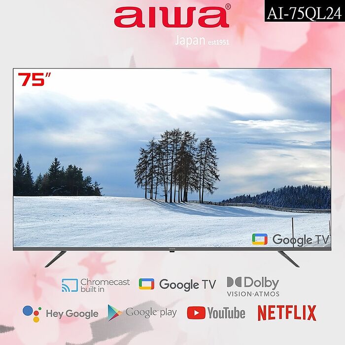 AIWA 愛華 75吋4K HDR Google TV QLED量子點智慧聯網液晶顯示器 AI-75QL24 (含基本安裝)