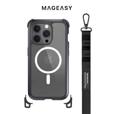 MAGEASY iPhone 15 Odyssey Strap M 磁吸頂級超軍規防摔 掛繩手機殼(支援MagSafe)6.7吋 Pro Max-皮革黑