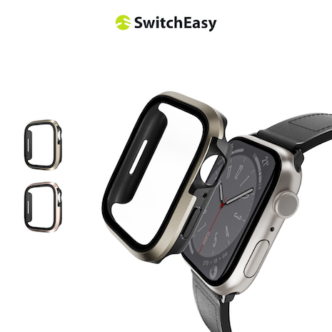 魚骨牌 SwitchEasy Apple Watch Modern Hybrid 鋼化玻璃鋁合金保護殼 41mm (通用最新9代)午夜黑