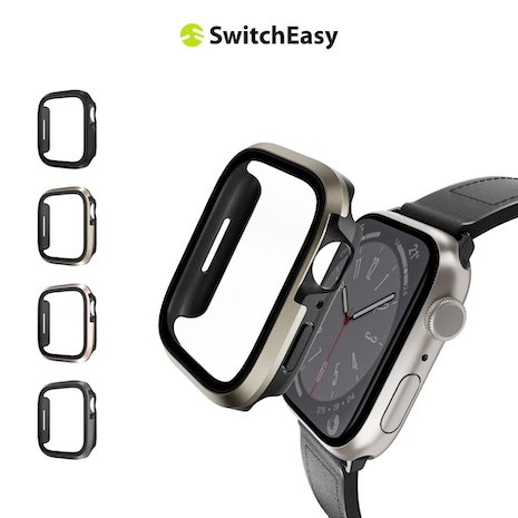 魚骨牌 SwitchEasy Apple Watch Modern Hybrid 鋼化玻璃鋁合金保護殼 45mm (通用最新9代)午夜黑