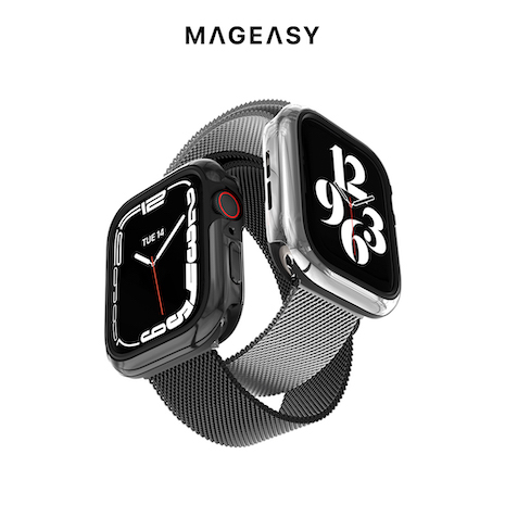 MAGEASY Apple Watch 9/8/7 Odyssey Glossy 鋁合金手錶保護殼 45mm (通用最新9代)閃耀黑