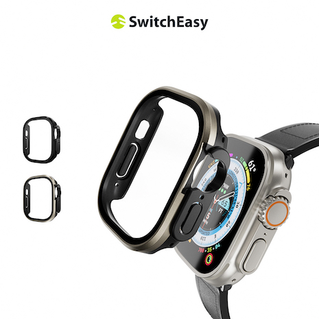 魚骨牌 SwitchEasy Apple Watch Modern Hybrid 鋼化玻璃鋁合金保護殼 49mm (通用最新Ultra2)鈦色