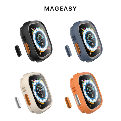 MAGEASY Apple Watch 49mm Skin 防摔保護殼(通用最新Ultra 2)風暴藍
