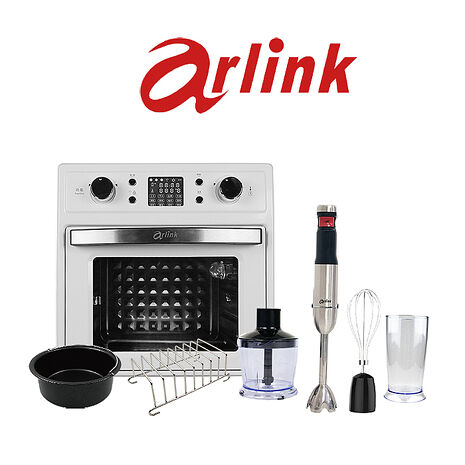 【1+1超值組】Arlink 液晶微電腦 雙段溫控 智慧氣炸烤箱AD188T+無線手持不鏽鋼電動食物調理棒AG770