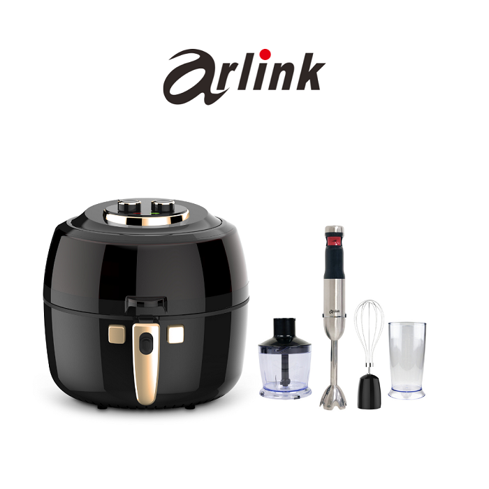 【1+1超值組】Arlink攪拌型氣炸鍋玫瑰金把手新配色EC-990 +無線手持不鏽鋼電動食物調理棒AG770