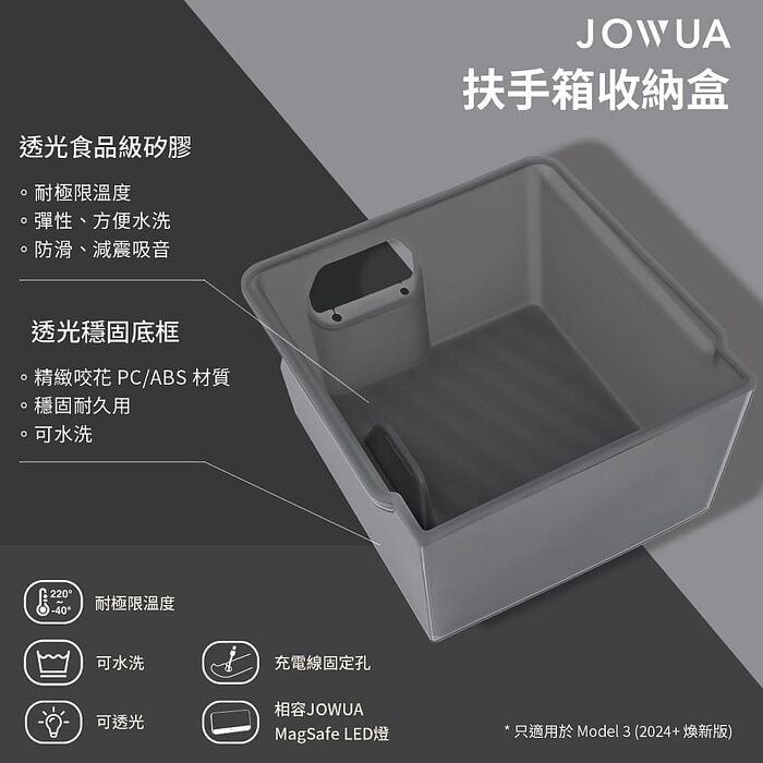 【JOWUA】特斯拉 TESLA Model 3 2024+ 煥新版 中控收納組合(收納盒+杯墊+扶手收納盒+LED便攜燈)