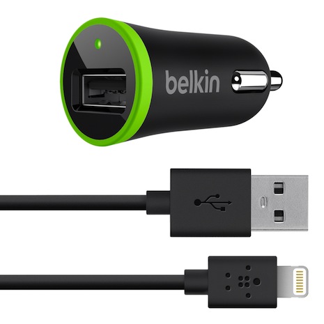 Belkin 迷你 車充 + Lightning 轉接線 for iPhone 5黑色