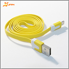 APPLE通用型Lightning 8pin 彩色麵條型傳輸充電扁線(黃色)