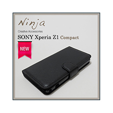 【東京御用Ninja】Sony Xperia Z1 Compact荔枝紋側掀式可插卡立架型保護皮套(黑色)