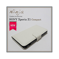 【東京御用Ninja】Sony Xperia Z1 Compact荔枝紋側掀式可插卡立架型保護皮套(白色)