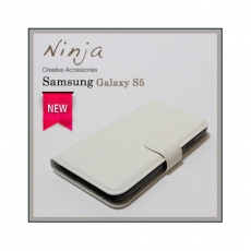【東京御用Ninja】Samsung Galaxy S5荔枝紋側掀式可插卡立架型保護皮套(白色)