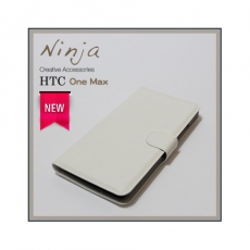 【東京御用Ninja】HTC One Max荔枝紋側掀式可插卡立架型保護皮套(白色)