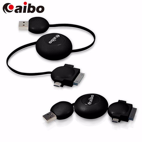 【aibo】三合一伸縮充電傳輸線 (Micro / Mini USB / 30pin)黑