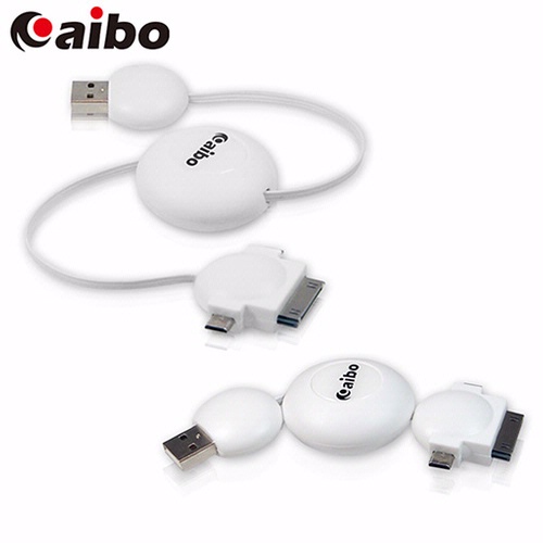【aibo】三合一伸縮充電傳輸線 (Micro / Mini USB / 30pin)白