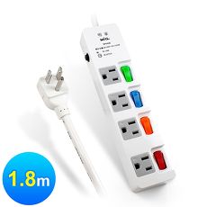 MIG明家 3P4468 3孔4插4開15A安全延長線(L型插頭)-1.8米
