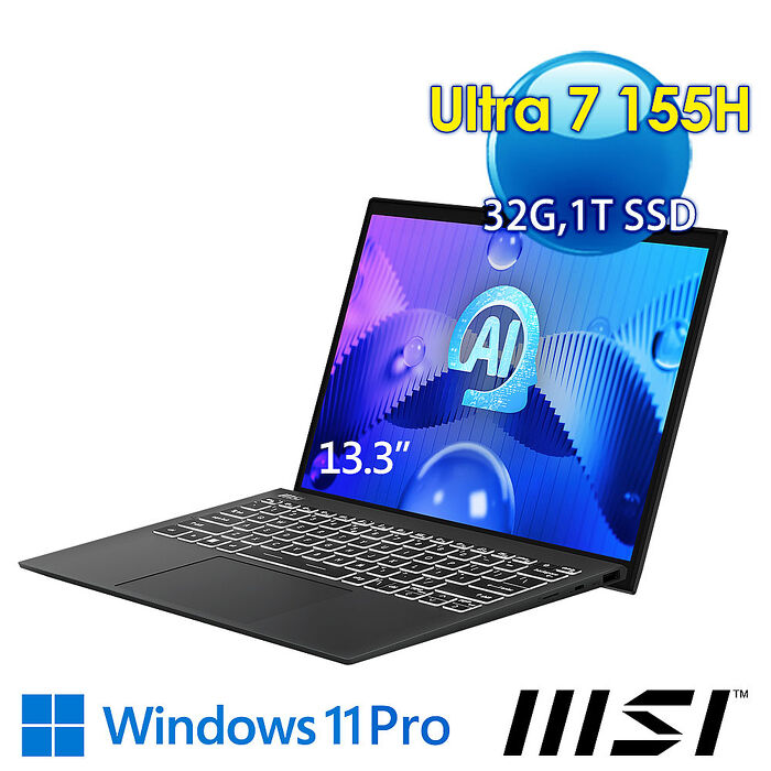 msi微星 Prestige 13 AI Evo A1MG-011TW 13.3吋 商務筆電 (Ultra 7 155H/32G/1T SSD/Win11Pro)