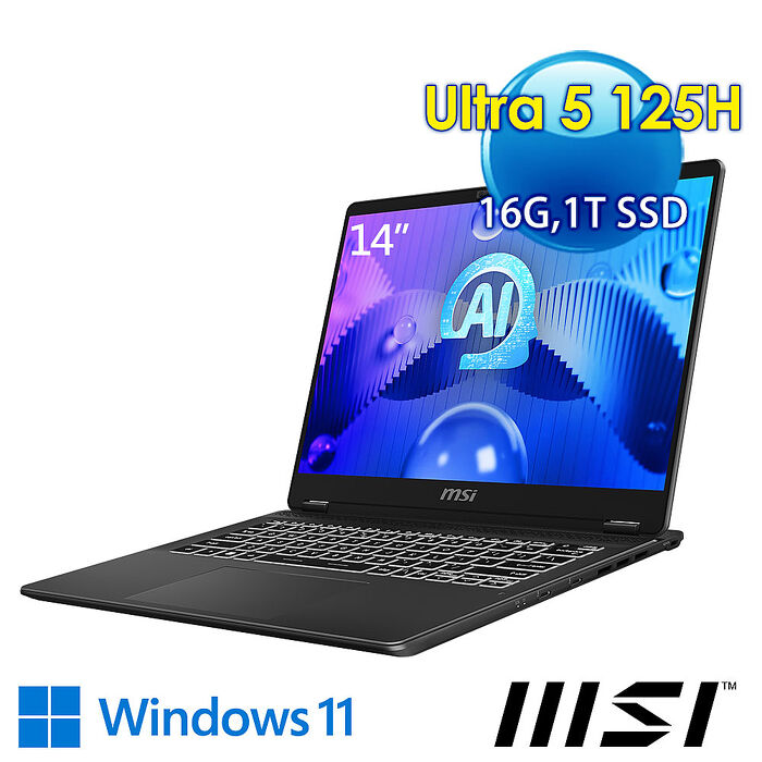 msi微星 Prestige 14 AI Evo C1MG-057TW 14吋 商務筆電(Ultra 5 125H/16G/1T SSD/Win11/星辰灰)
