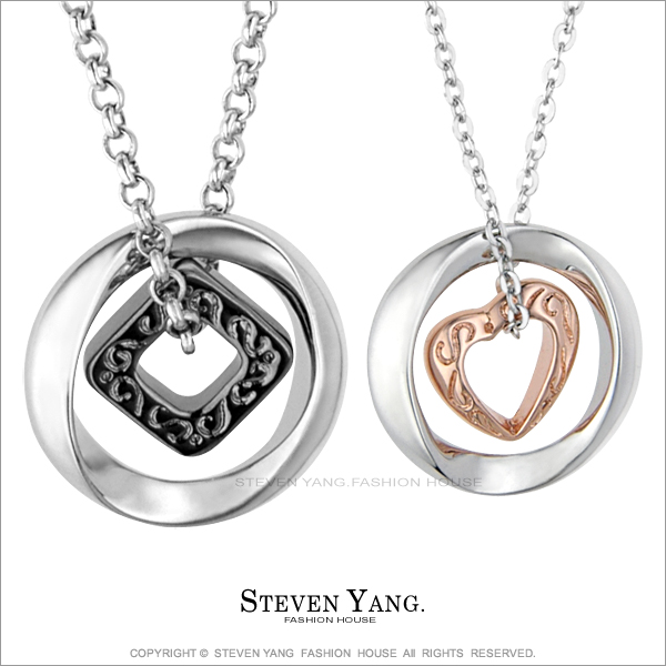 STEVEN YANG【KC675】西德鋼飾「真愛圖騰」男女情人對鍊鋼項鍊*單個價格*附鋼鍊(玫金款)