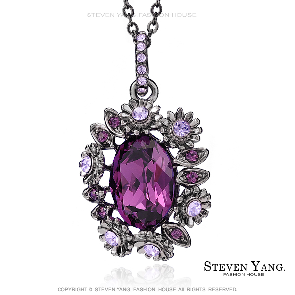 STEVEN YANG【KC1735】正白K飾「花樣年華」項鍊 採施華洛世奇水晶 名媛淑女*單個價格*附白K鍊(紫紅款)
