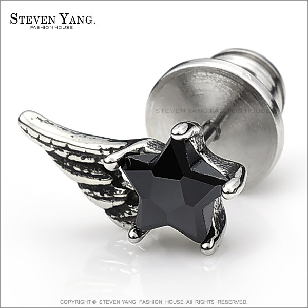 STEVEN YANG【KG3006】西德鋼飾 「飛躍流星」栓扣式鋼耳環 星星 兩面皆可戴 *單邊單個價格*(黑色)
