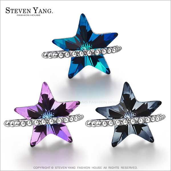 STEVEN YANG【KG597】正白K飾「閃耀星星」耳針式耳環 採用施華洛世奇水晶*一對價格*(藍色)